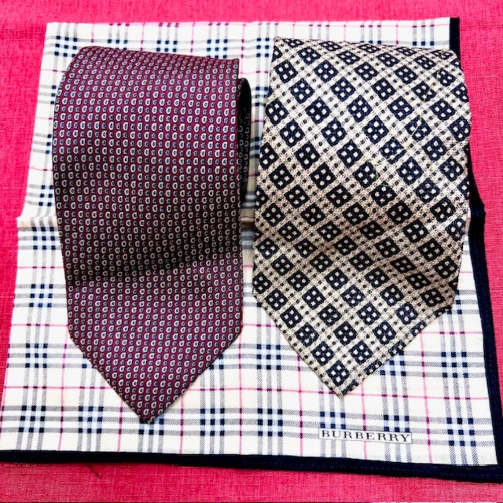 2- Silk Neckties Burberry of London & Michele T +1 Burberry Handkerchief (36)